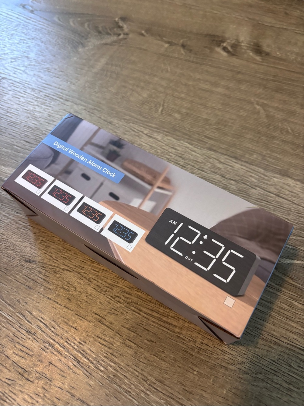 Amazon Essentials Black Digital Wooden Alarm Clock with White LED